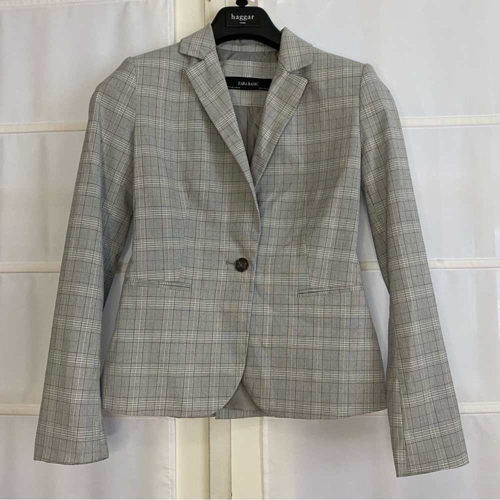 ZARA BASIC Grey Check Blazer